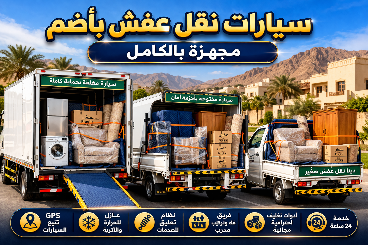 سيارات نقل عفش بأضم مجهزة بالكامل