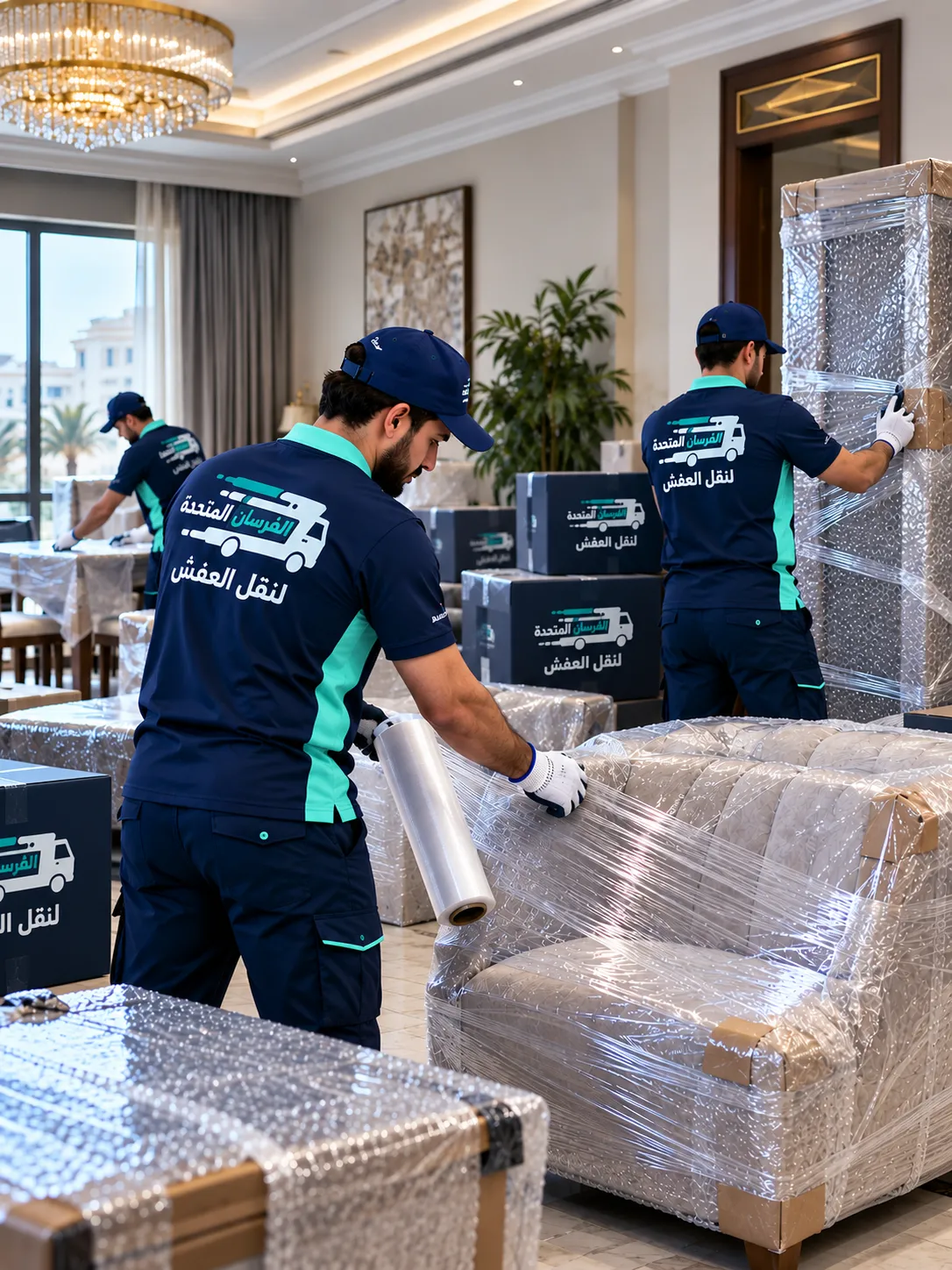 الفرسان المتحدة للنقل و التخزين بمكة - الصفحة الرئيسية فريق الفرسان المتحدة يغلف الكنب والأثاث بالنايلون والبلاستيك الفقاعي داخل فيلا قبل نقلها